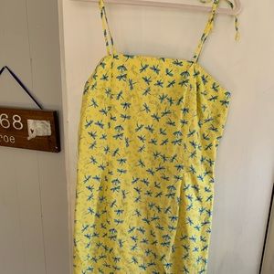 Yellow spaghetti strap dress with dragonflies